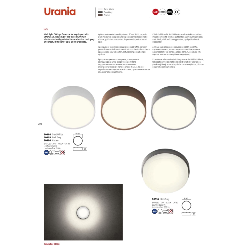 Redo 90516 - LED Zunanja stropna svetilka URANIA LED/10W/230V pr. 16 cm IP65 antracit