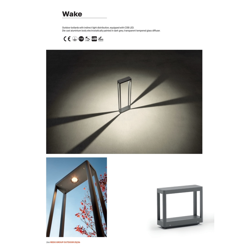 Redo 90581 - LED zunanja svetilka WAKE LED/8W/230V 3000K 50 cm IP65 antracit