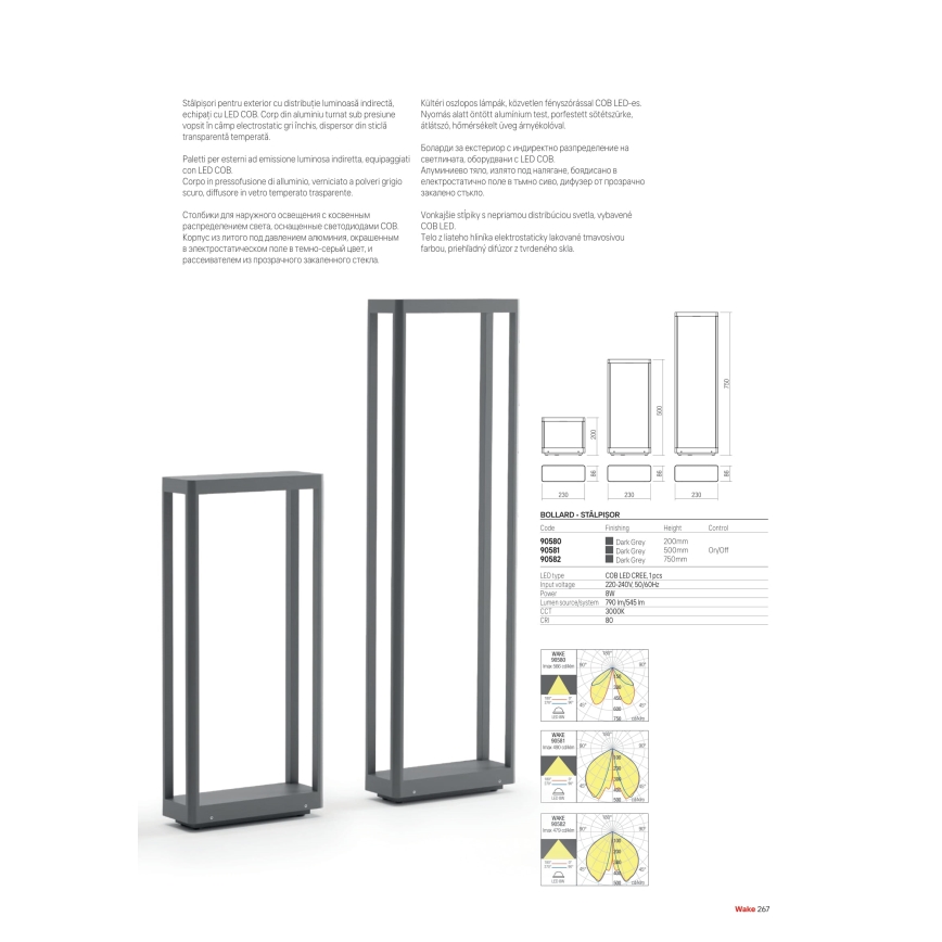 Redo 90581 - LED zunanja svetilka WAKE LED/8W/230V 3000K 50 cm IP65 antracit