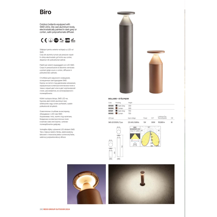Redo 90590 - LED zunanja svetilka BIRO LED/12W/230V 3000K 30 cm CRI 90 IP65 rjava