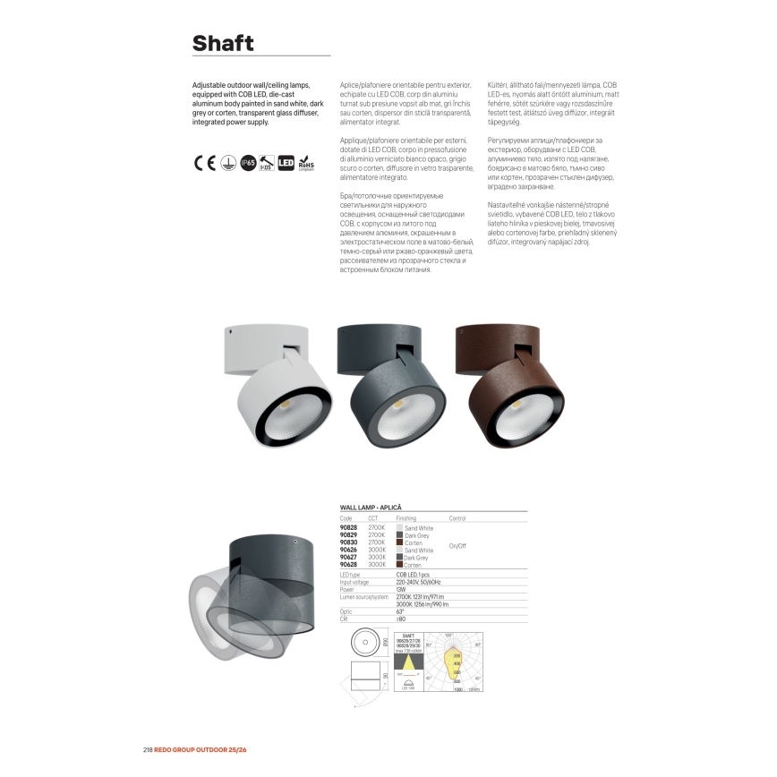 Redo 90627 - LED zunanja točkovna svetilka SHAFT LED/13W/230V 3000K Ø 9 cm IP65 antracit