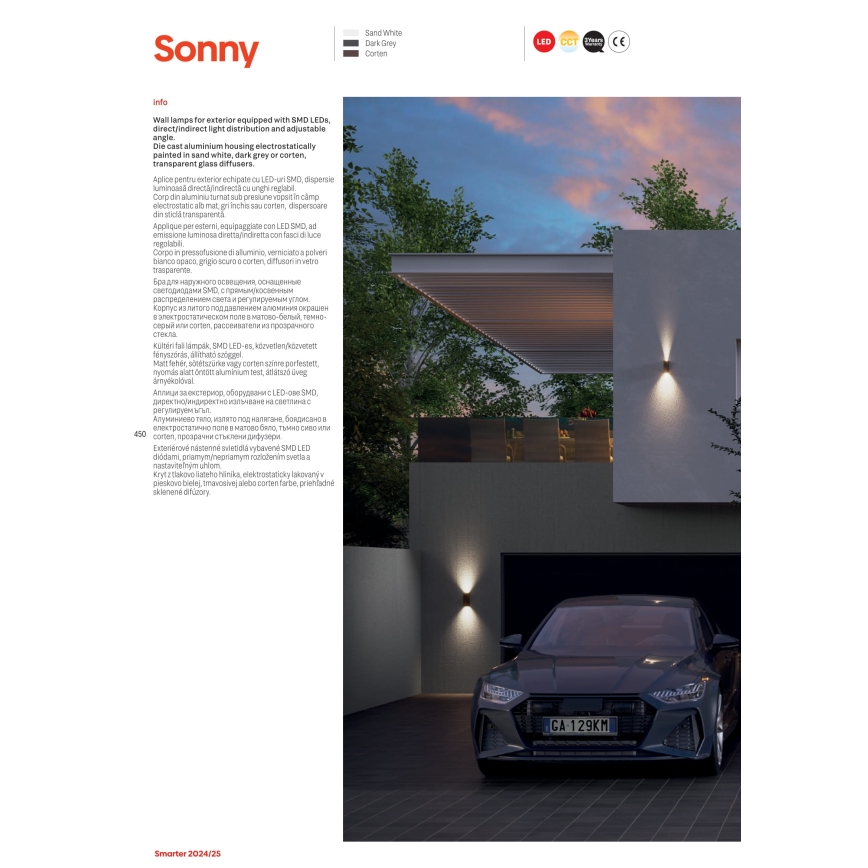 Redo 90637 - LED Zunanja stenska svetilka SONNY 2xLED/5W/230V 2200/3000/4000K IP54 rjava
