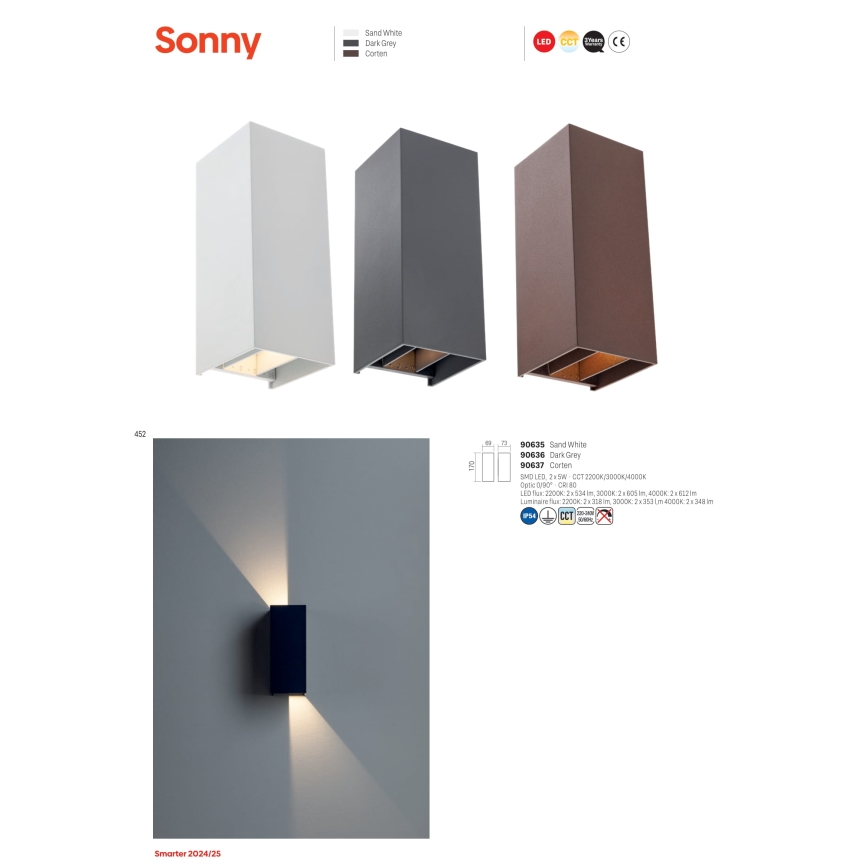 Redo 90637 - LED Zunanja stenska svetilka SONNY 2xLED/5W/230V 2200/3000/4000K IP54 rjava