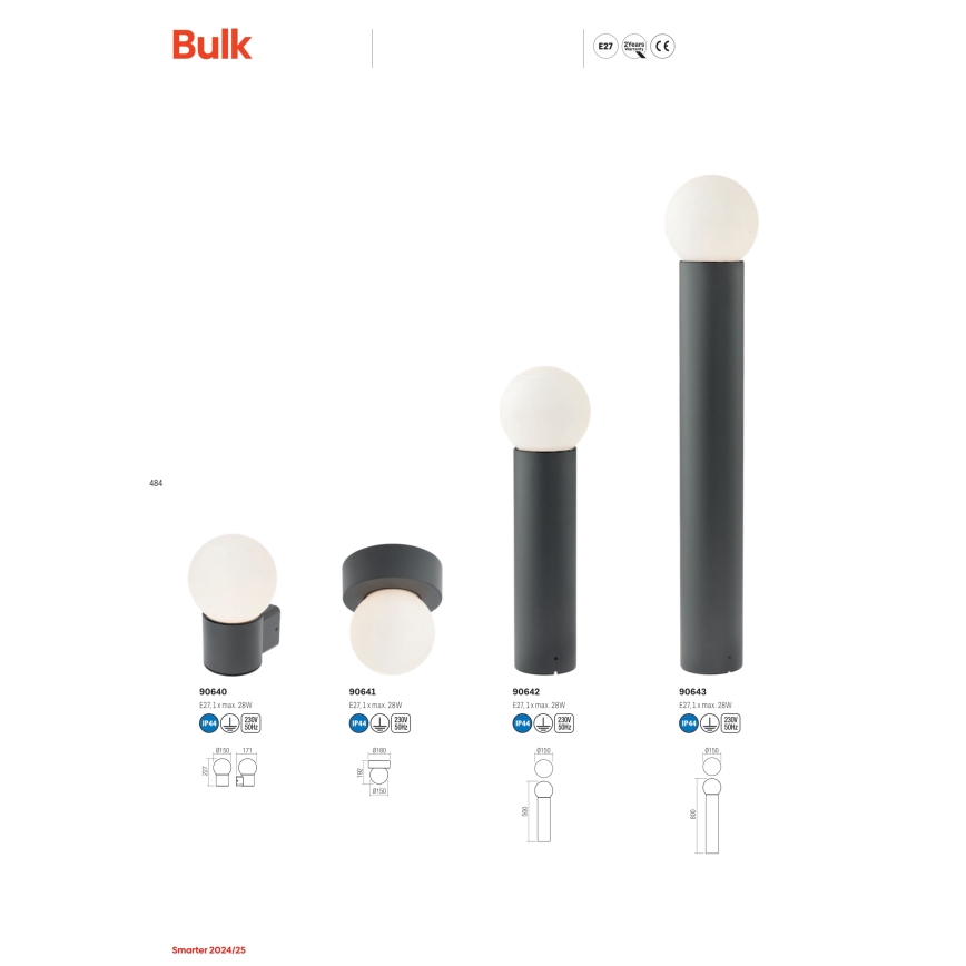 Redo 90642 - Zunanja svetilka BULK 1xE27/28W/230V 50 cm IP44 antracit