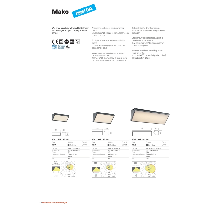 Redo 90678 - LED zunanja stenska svetilka MAKO LED/65W/230V 3000K IP65 antracit