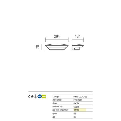 Redo 9407 - LED Zunanja stenska svetilka PLATE 4xLED/3W/230V 4100K IP54 antracit