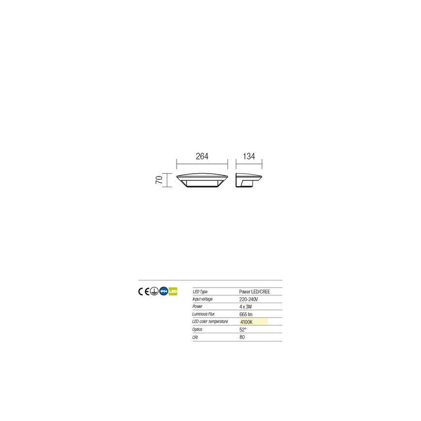 Redo 9407 - LED Zunanja stenska svetilka PLATE 4xLED/3W/230V 4100K IP54 antracit