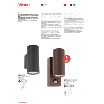 Redo 9453 - LED zunanja stenska svetilka s senzorjem VINCE 2xLED/3W/230V IP54 antracit