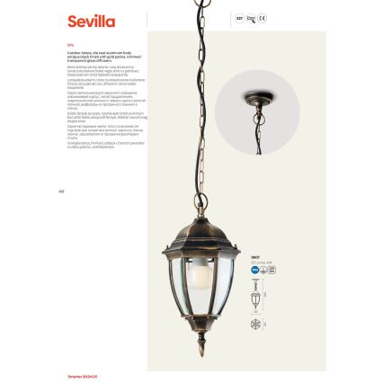 Redo 9609 - Zunanja svetilka SEVILLA 2xE27/42W/230V IP44 zlata/patina