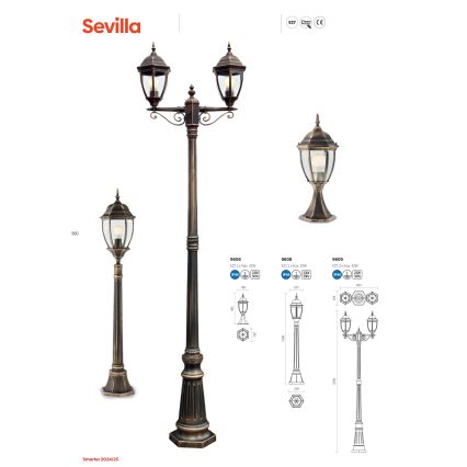 Redo 9609 - Zunanja svetilka SEVILLA 2xE27/42W/230V IP44 zlata/patina