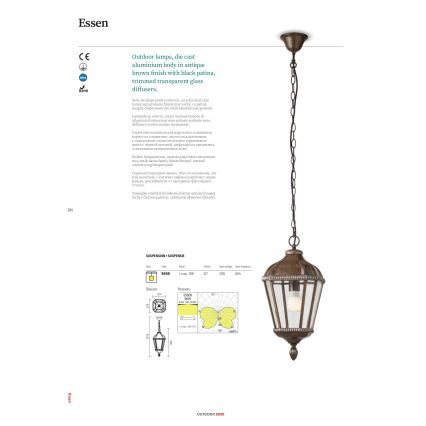 Redo 9656 - Zunanja stenska svetilka ESSEN 1xE27/70W/230V IP44 rjava/patina