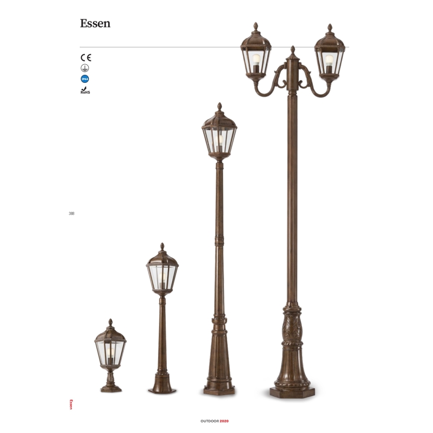 Redo 9662 - Zunanja svetilka ESSEN 1xE27/70W/230V 221,5 cm IP44 rjava/patina