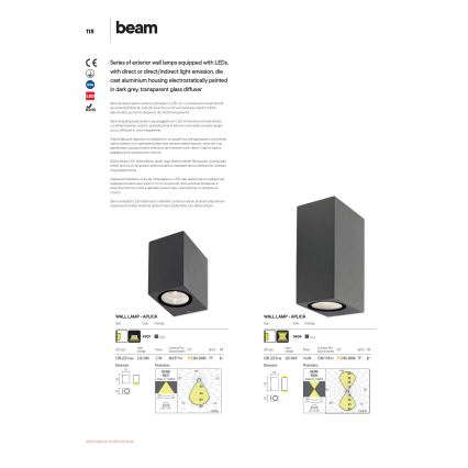 Redo 9907 - LED Zunanja stenska svetilka BEAM LED/5W/230V IP54