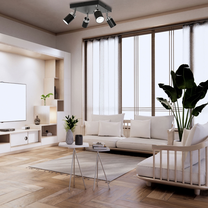 Reflektor RENO 4xGU10/8W/230V črna/sijajni krom