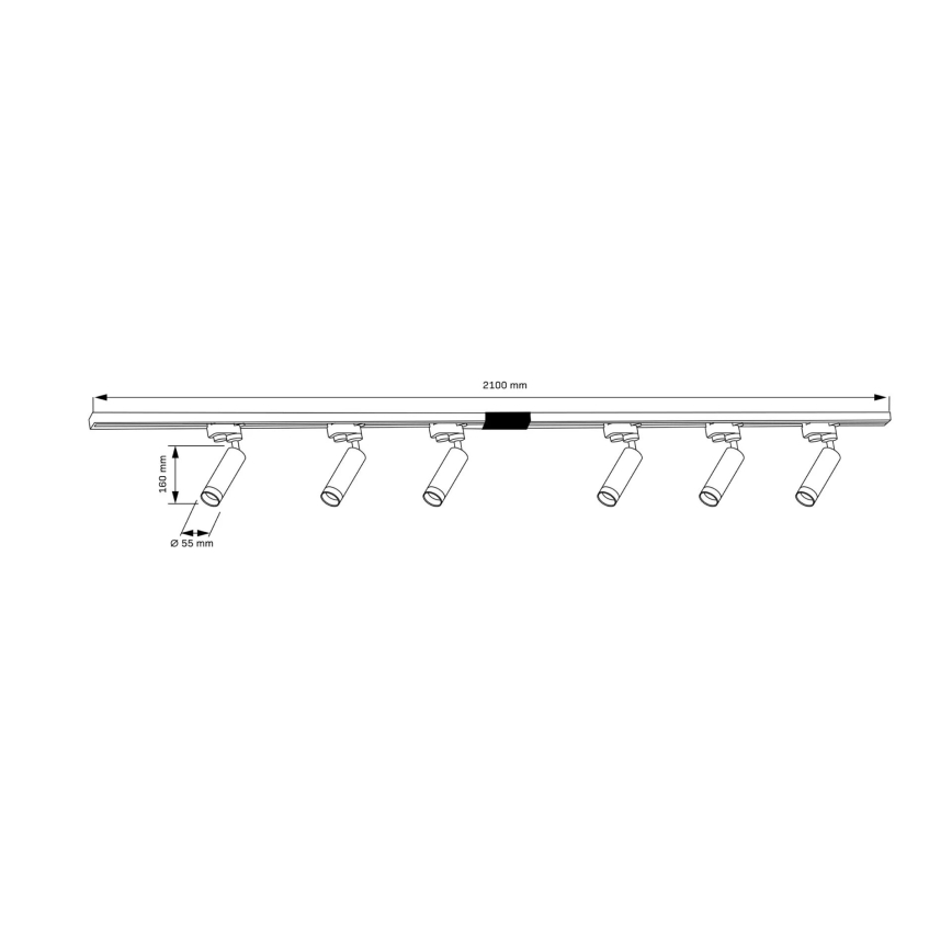 Reflektor za tračni sistem FADO 6xGU10/10W/230V + 2x1 m tračni sistem črna