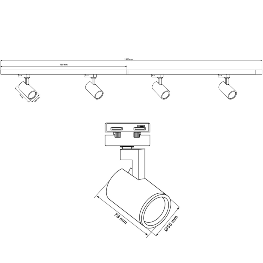 Reflektor za tračni sistem LYNX 4xGU10/10W/230V + 2 x 75 cm tračni sistem črna