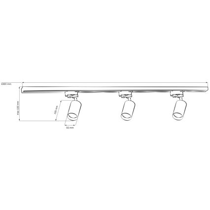 Reflektor za tračni sistem PARIZ 3xGU10/10W/230V + 1 m tračni system črna