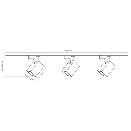 Reflektor za tračni sistem SQUARE 3xGU10/10W/230V + 1 m tračni sistem črna