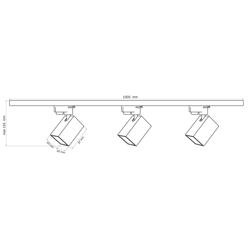 Reflektor za tračni sistem SQUARE 3xGU10/10W/230V + 1 m tračni sistem črna
