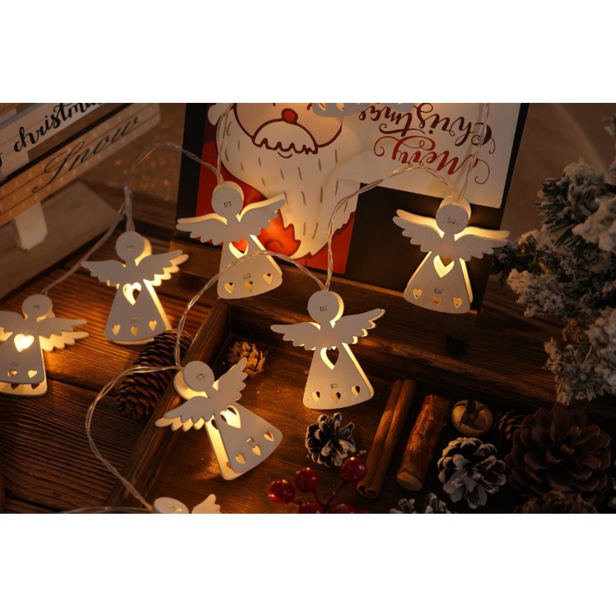 LED Božična veriga 10xLED/2xAA/topla bela 2m angelčki