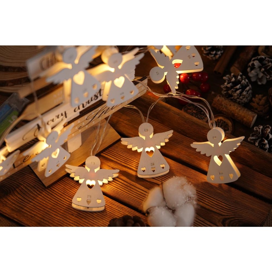 LED Božična veriga 10xLED/2xAA/topla bela 2m angelčki