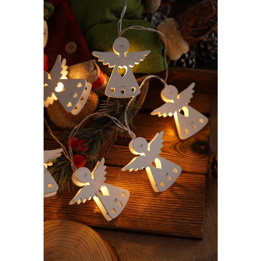 LED Božična veriga 10xLED/2xAA/topla bela 2m angelčki