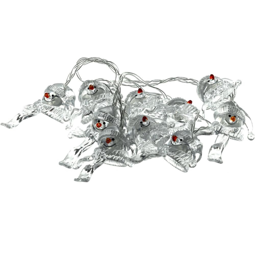 LED Božični niz 10xLED/2xAA/topla bela 1,65m snežaki