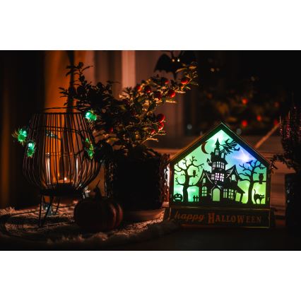 LED Dekoracija HALLOWEEN LED/2xAA/multicolor strašena hiša
