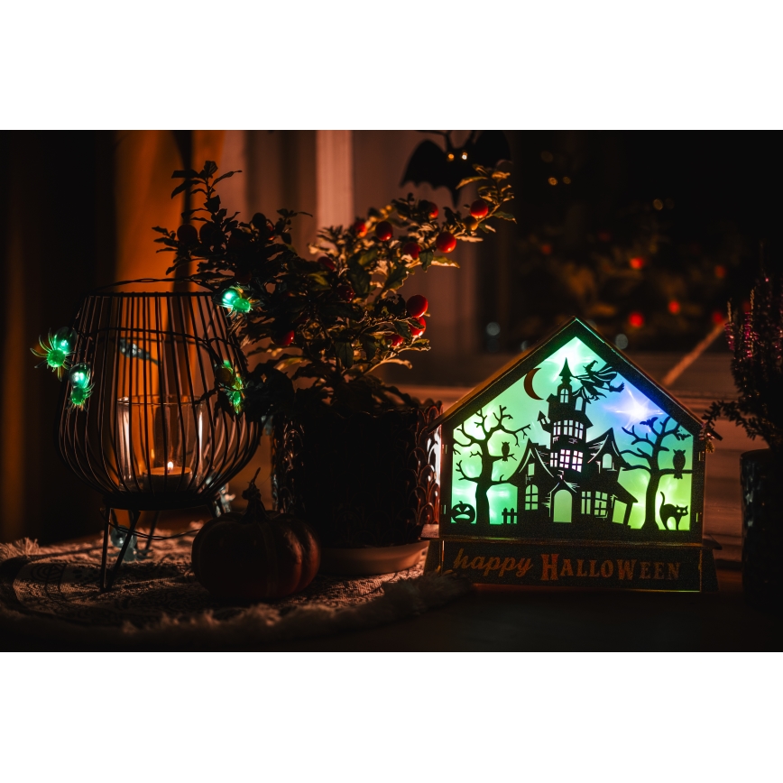 LED Dekoracija HALLOWEEN LED/2xAA/multicolor strašena hiša
