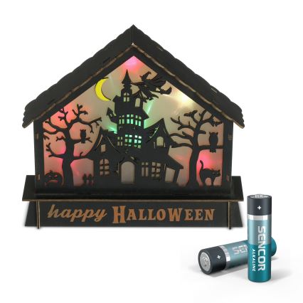 LED Dekoracija HALLOWEEN LED/2xAA/multicolor strašena hiša