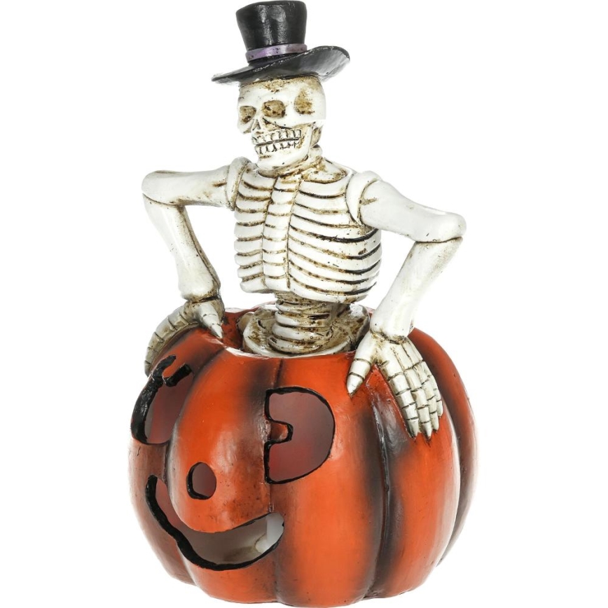 LED dekoracija HALLOWEEN LED/2xLR44/toplo bela okostnjak v bučni smoli