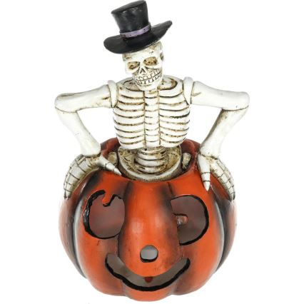 LED dekoracija HALLOWEEN LED/2xLR44/toplo bela okostnjak v bučni smoli