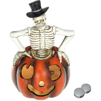 LED dekoracija HALLOWEEN LED/2xLR44/toplo bela okostnjak v bučni smoli