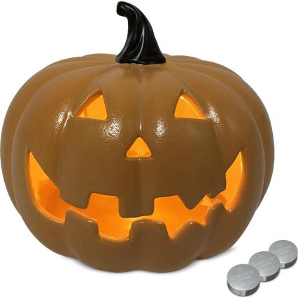 LED Keramična buča HALLOWEEN LED/3xLR44/toplo bela