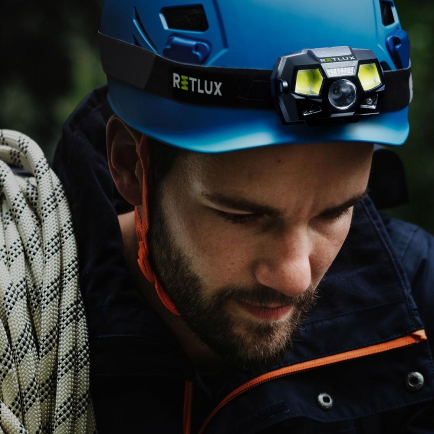 LED polnilna čelna svetilka s senzorjem LED/3W/900 mAh IP44 črna