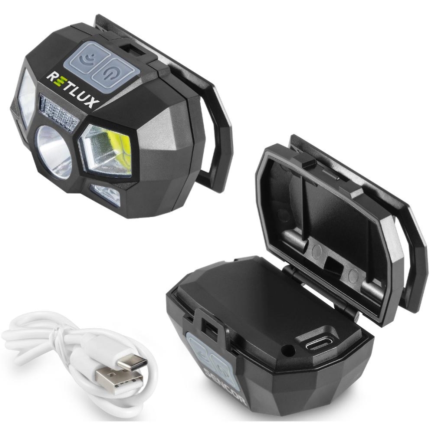 LED polnilna čelna svetilka s senzorjem LED/3W/900 mAh IP44 črna