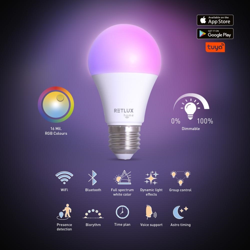 LED RGBW Zatemnitvena žarnica A60 E27/9W/230V 2700-6500K Wi-Fi Tuya