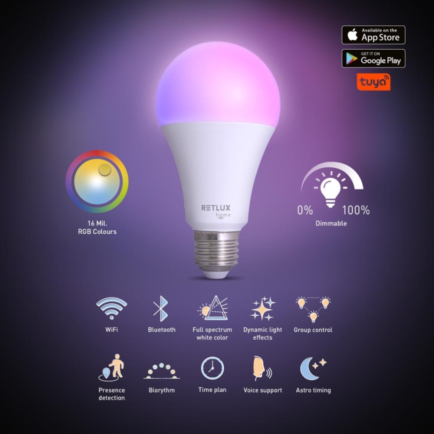 LED RGBW Zatemnitvena žarnica A70 E27/14W/230V 2700-6500K Wi-Fi Tuya