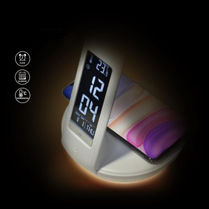 LED Zatemnitvena namizna svetilka z brezžičnim polnjenjem Qi 5W in zaslon LED/6W/230V/1xCR2032 3000/4000/6000K bela
