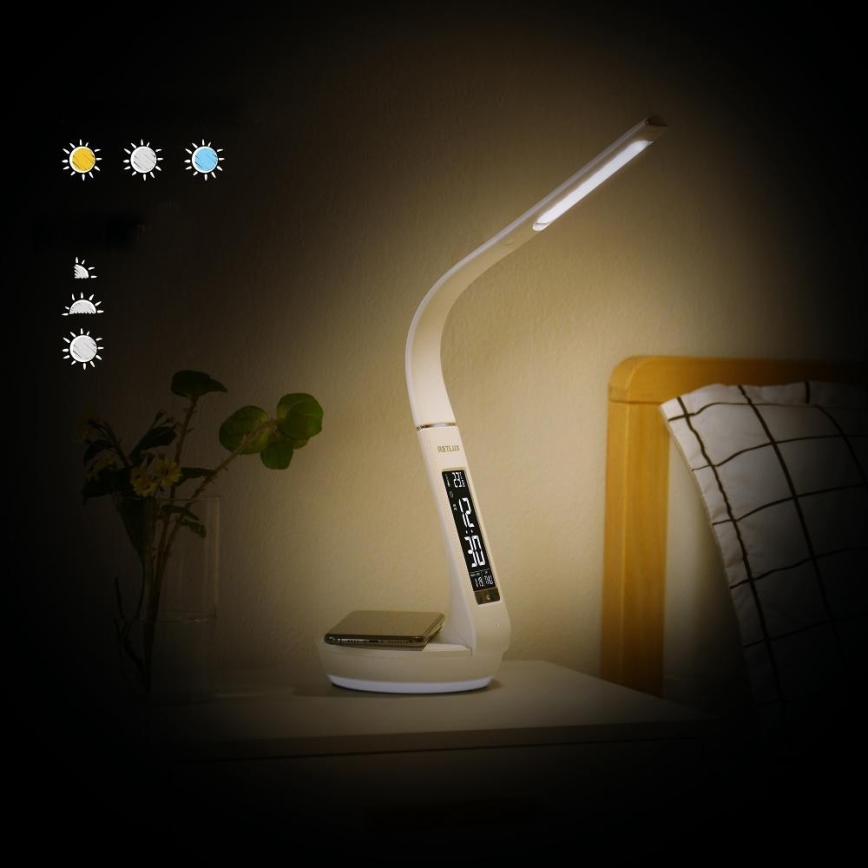 LED Zatemnitvena namizna svetilka z brezžičnim polnjenjem Qi 5W in zaslonom LED/6W/230V 3000/4000/6000K bela