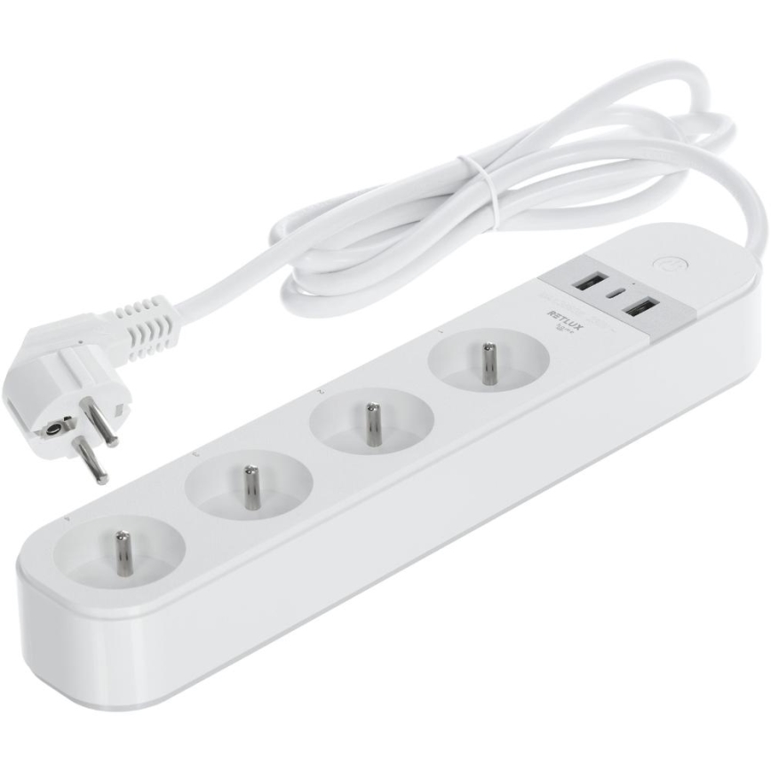 Pametni dodatek kabel s stikalom 4Z Tip E + 2x USB-A + 1x USB-C 1,5m Wi-Fi Tuya bela