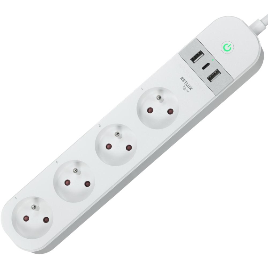 Pametni dodatek kabel s stikalom 4Z Tip E + 2x USB-A + 1x USB-C 1,5m Wi-Fi Tuya bela
