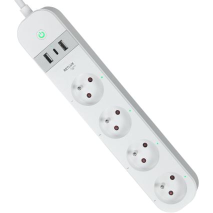 Pametni dodatek kabel s stikalom 4Z Tip E + 2x USB-A + 1x USB-C 1,5m Wi-Fi Tuya bela