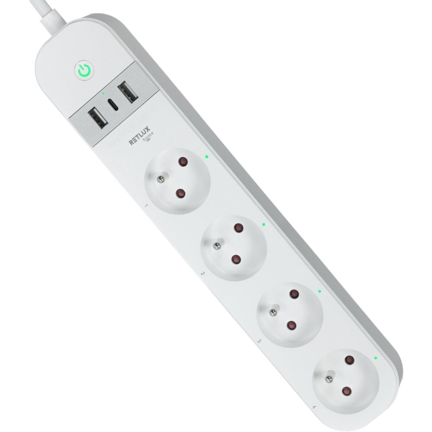 Pametni dodatek kabel s stikalom 4Z Tip E + 2x USB-A + 1x USB-C 1,5m Wi-Fi Tuya bela