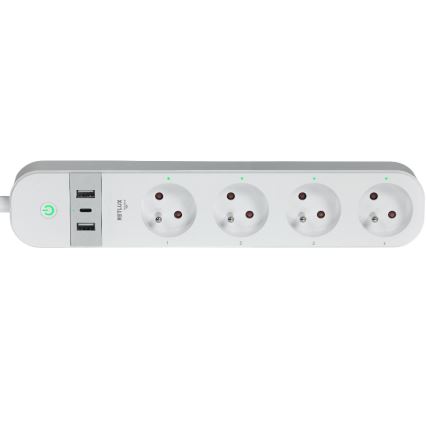 Pametni dodatek kabel s stikalom 4Z Tip E + 2x USB-A + 1x USB-C 1,5m Wi-Fi Tuya bela