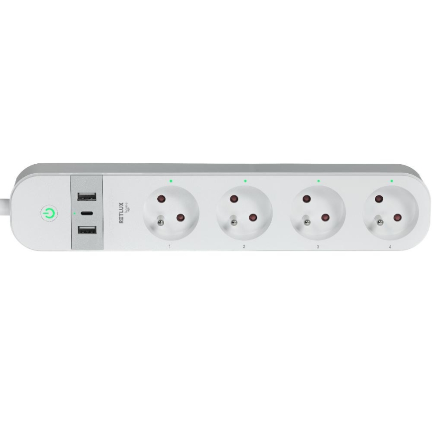 Pametni dodatek kabel s stikalom 4Z Tip E + 2x USB-A + 1x USB-C 1,5m Wi-Fi Tuya bela
