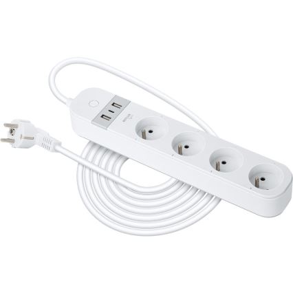 Pametni dodatek kabel s stikalom 4Z Tip E + 2x USB-A + 1x USB-C 1,5m Wi-Fi Tuya bela