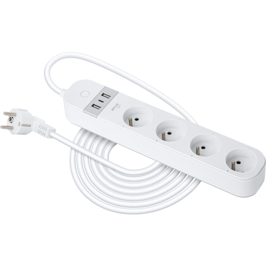 Pametni dodatek kabel s stikalom 4Z Tip E + 2x USB-A + 1x USB-C 1,5m Wi-Fi Tuya bela
