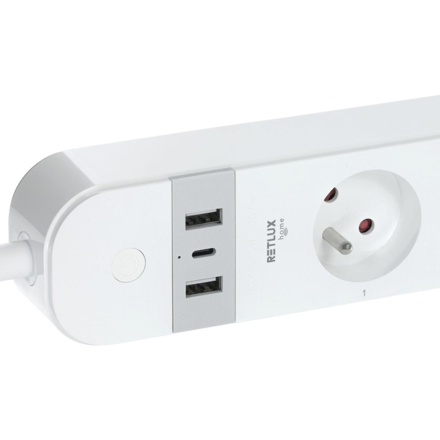 Pametni dodatek kabel s stikalom 4Z Tip E + 2x USB-A + 1x USB-C 1,5m Wi-Fi Tuya bela