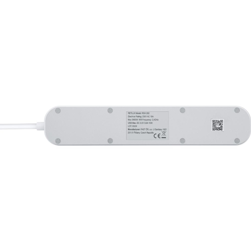 Pametni dodatek kabel s stikalom 4Z Tip E + 2x USB-A + 1x USB-C 1,5m Wi-Fi Tuya bela